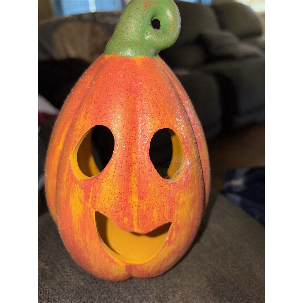 Glittery Pumpkin Ceramic Tea Light Candle Holder Halloween